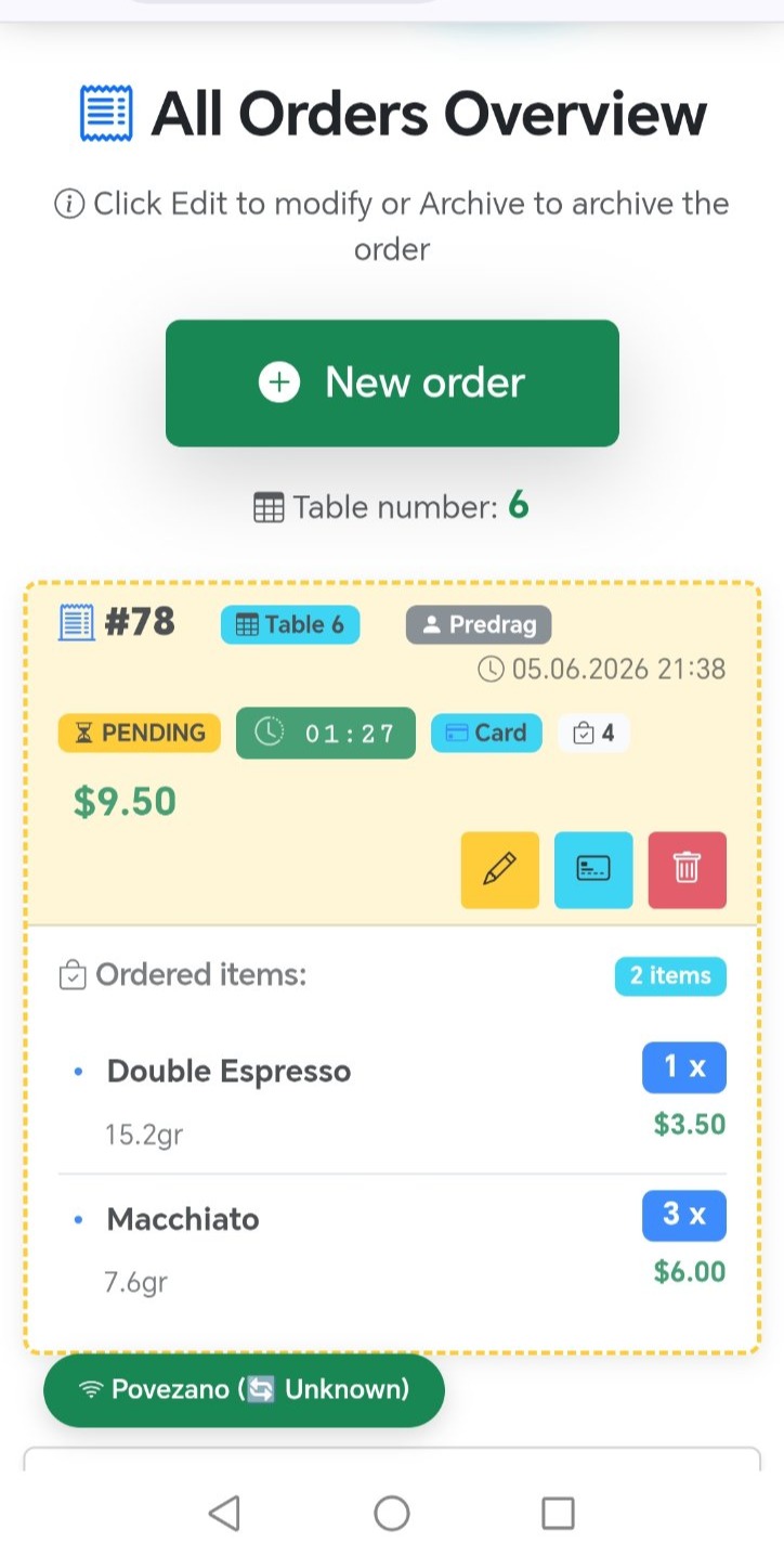 Guest — all orders for the table