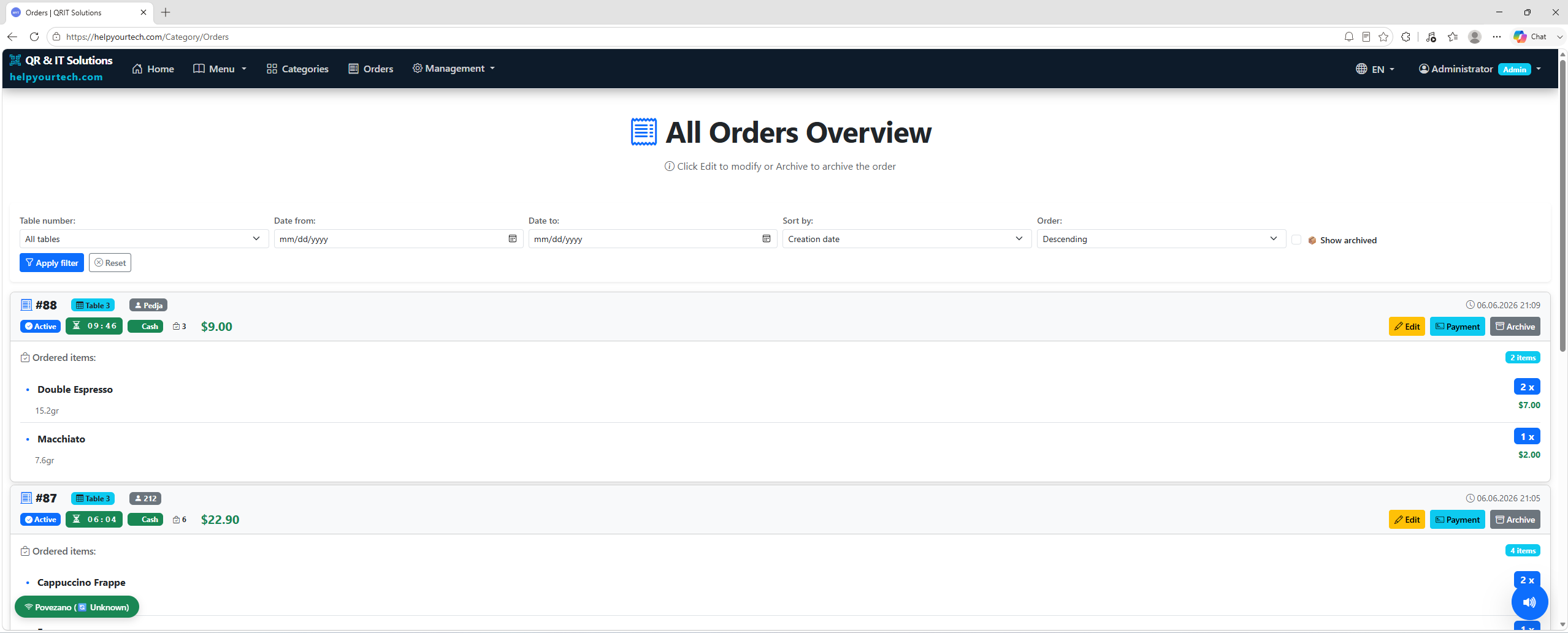 Bar view — orders from the counter